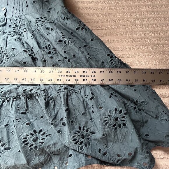 dRA Los Angeles Yara Dress Women's Medium Teal Eyelet Cotton 3/4 Sleeve Pleated - Picture 9 of 10